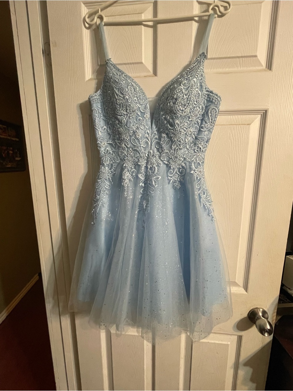 Light Blue Embroidered Tulle Party Dress